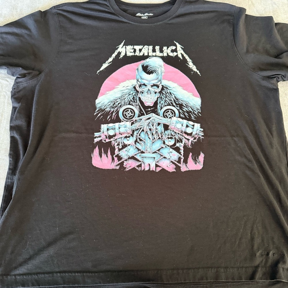 Eddie Bauer XXXL Black Graphic T Shirt Skull Motorcycle Punk Rock Biker Tee